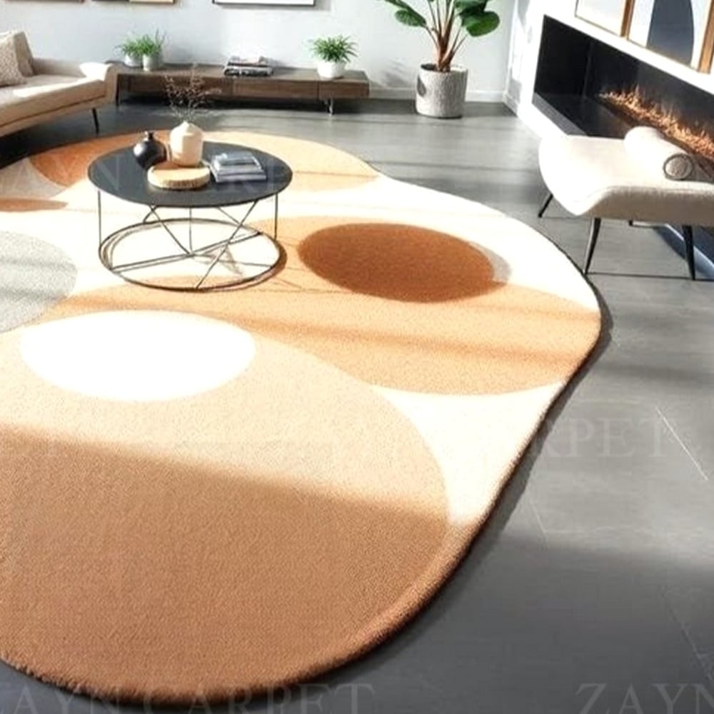 Handcrafted Beige Abstract Organic Modern Living Rug